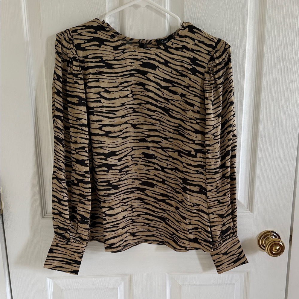 Rails Tan and Black Animal-Print Long-Sleeve Blouse